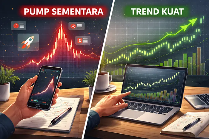 perbedaan pump sementara dan trend kuat